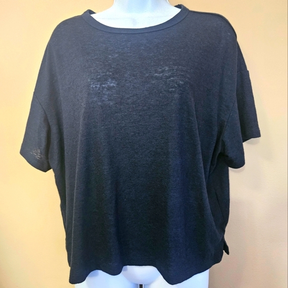 Old Navy Women's Size M Linen Blend Cropped T Shirt Style Top Navy Blue Oversize - Picture 1 of 4